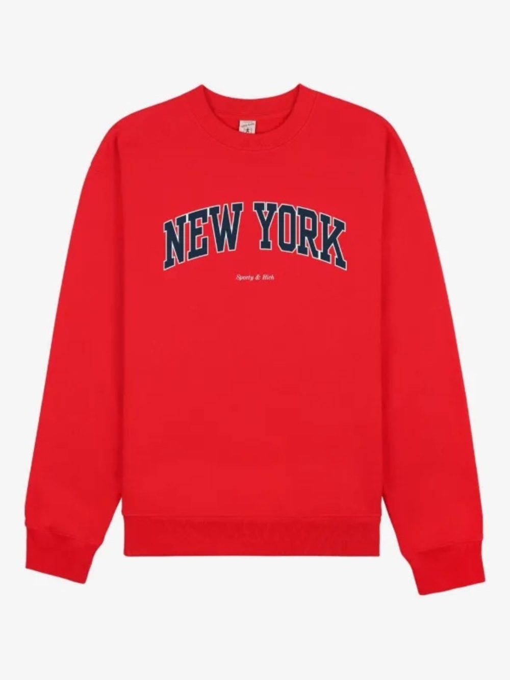 Sporty & Rich New York Crewneck Sweatshirt Red Collegiate Logo Size Large